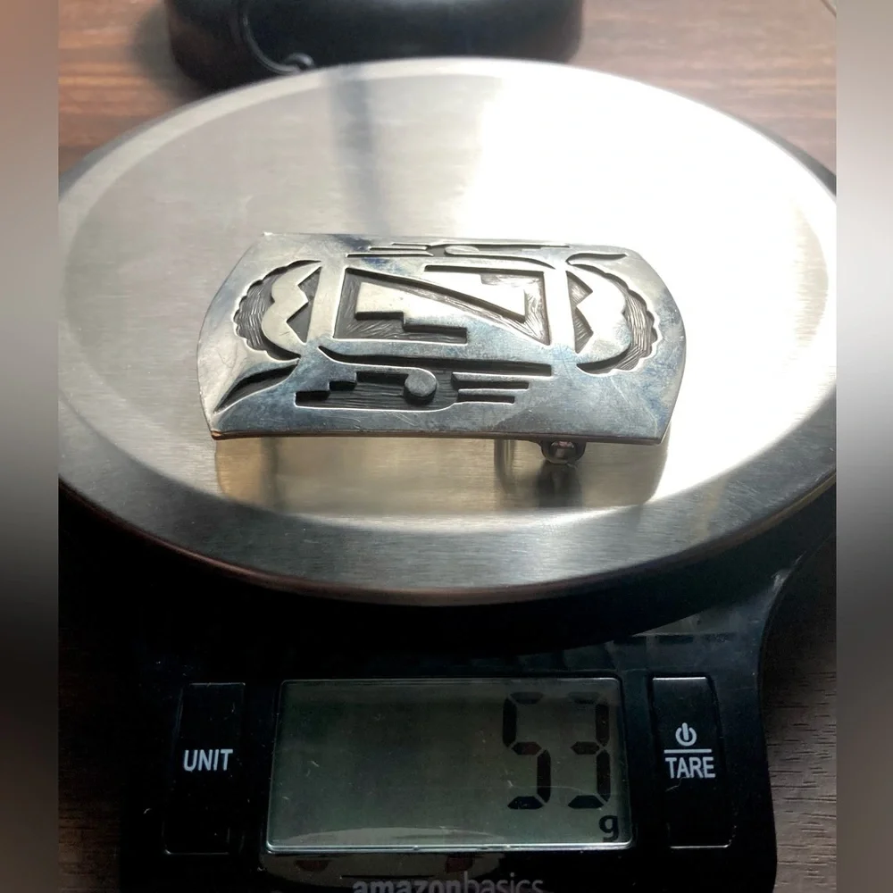 Navajo Hopi Belt Buckle .925 SOLID Sterling Silver Handmade Overlay Circa 1980's